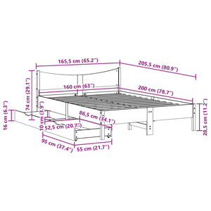 Bed Frame with Drawers Wax Brown 160x200 cm Solid Wood Pine