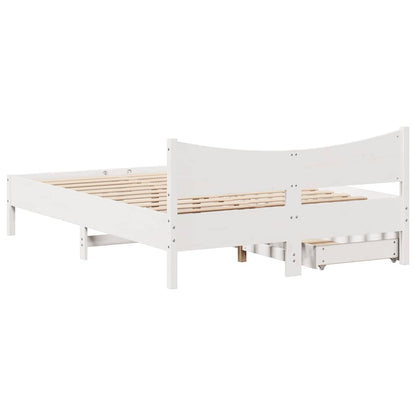 Bed Frame with Drawers White 150x200 cm King Size Solid Wood Pine