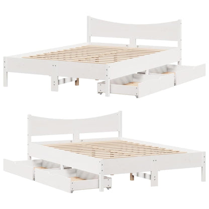 Bed Frame with Drawers White 150x200 cm King Size Solid Wood Pine