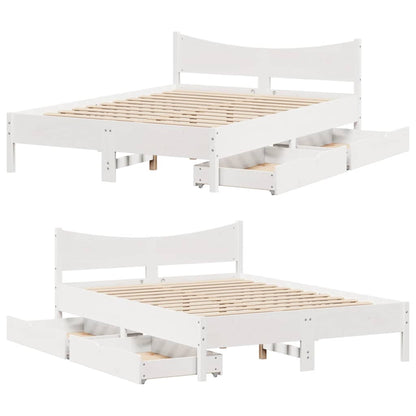 Bed Frame with Drawers White 120x200 cm Solid Wood Pine