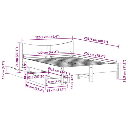Bed Frame with Drawers White 120x200 cm Solid Wood Pine