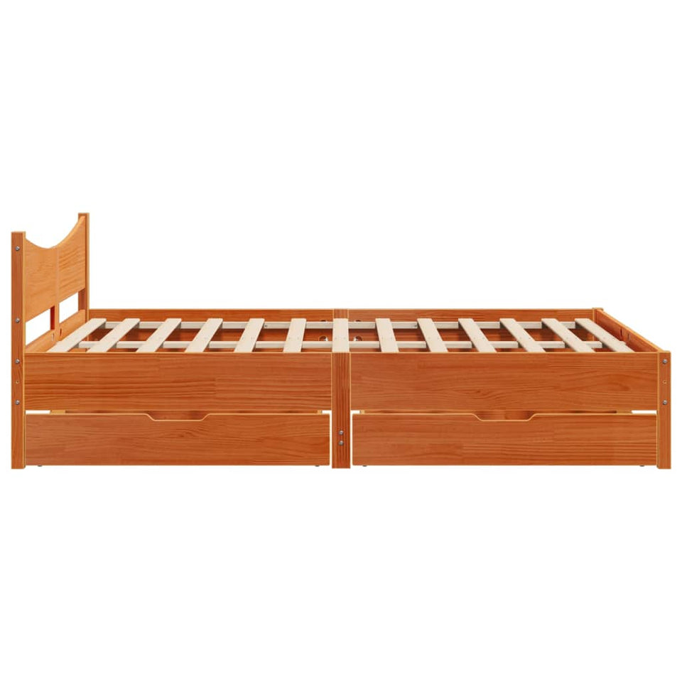 Bed Frame with Drawers Wax Brown 120x200 cm Solid Wood Pine