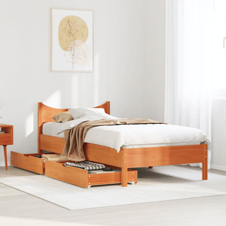 Bed Frame with Drawers Wax Brown 90x200 cm Solid Wood Pine