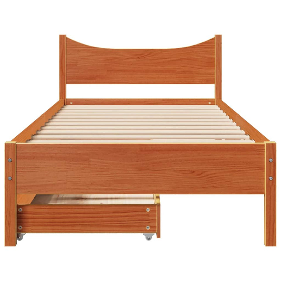 Bed Frame with Drawers Wax Brown 90x200 cm Solid Wood Pine