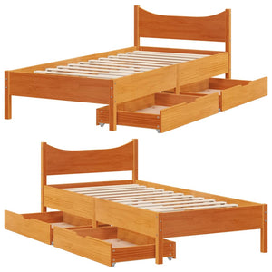 Bed Frame with Drawers Wax Brown 90x200 cm Solid Wood Pine