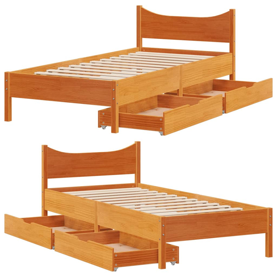 Bed Frame with Drawers Wax Brown 90x200 cm Solid Wood Pine