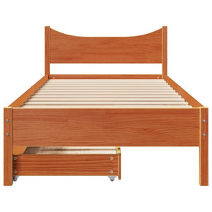 Bed Frame with Drawers Wax Brown 90x190 cm Single Solid Wood Pine