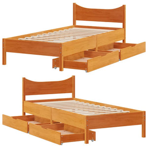 Bed Frame with Drawers Wax Brown 90x190 cm Single Solid Wood Pine