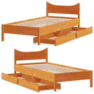 Bed Frame with Drawers Wax Brown 75x190 cm Small Single Solid Wood Pine