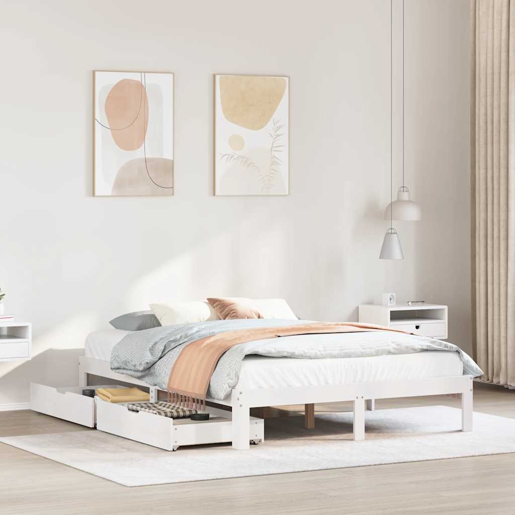 Bed Frame with Drawers without Mattress White 120x190 cm Small Double