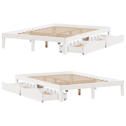 Bed Frame with Drawers without Mattress White 135x190 cm Double