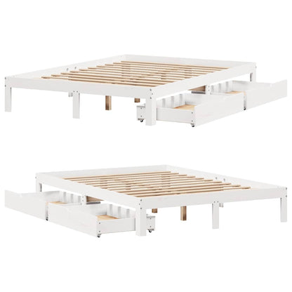 Bed Frame with Drawers without Mattress White 140x190 cm