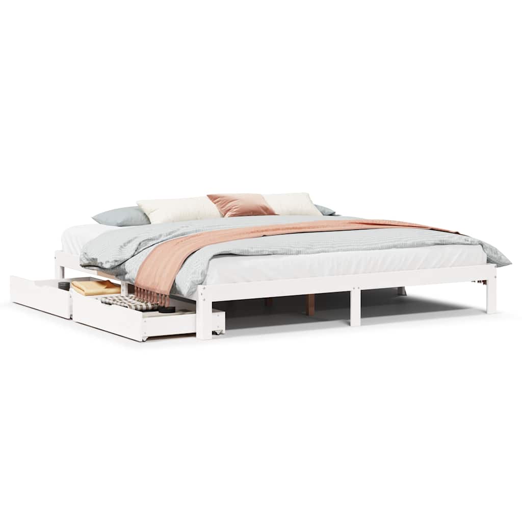 Bed Frame with Drawers without Mattress White 180x200 cm Super King