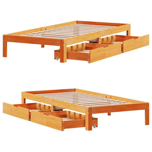 Bed Frame with Drawers without Mattress Wax Brown 90x190 cm Single