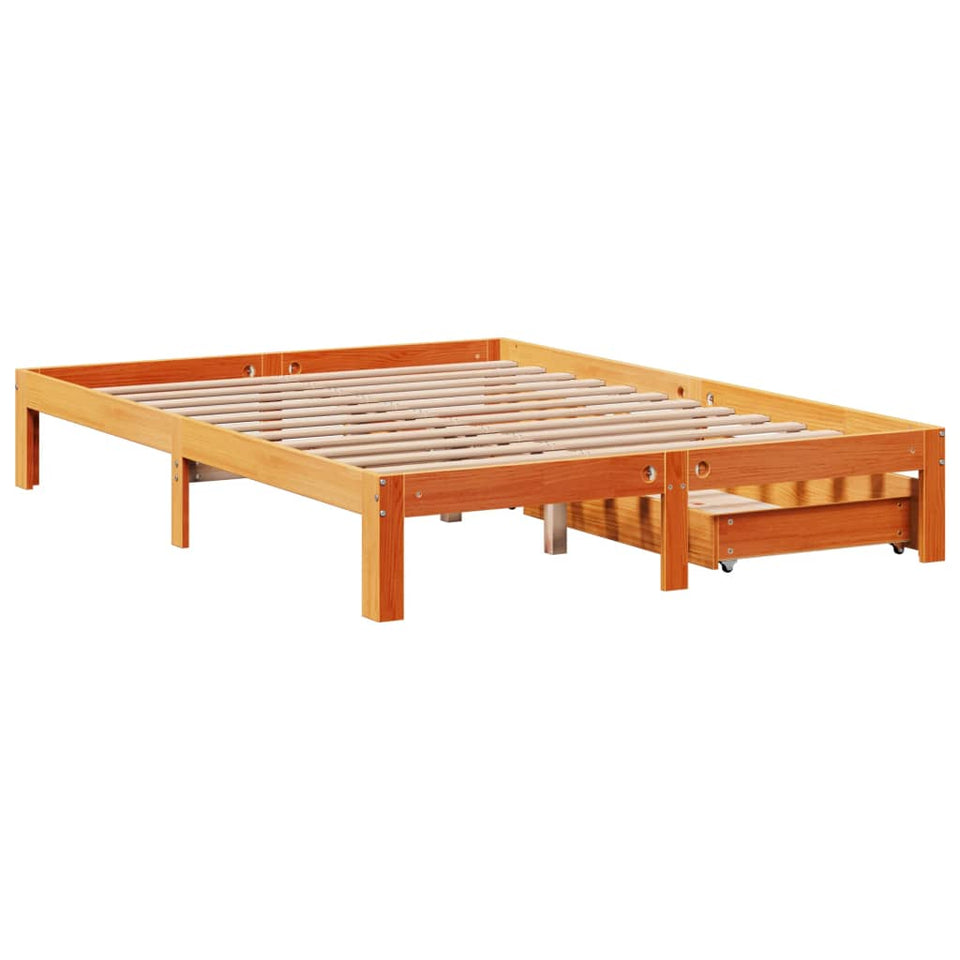 Bed Frame with Drawers Wax Brown 135x190 cm Double Solid Wood Pine