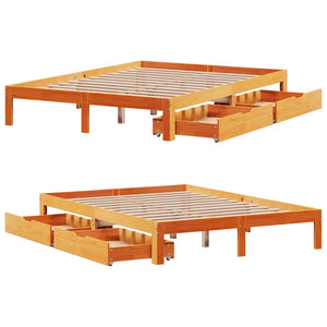 Bed Frame with Drawers Wax Brown 135x190 cm Double Solid Wood Pine