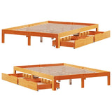 Bed Frame with Drawers Wax Brown 135x190 cm Double Solid Wood Pine