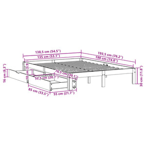 Bed Frame with Drawers Wax Brown 135x190 cm Double Solid Wood Pine