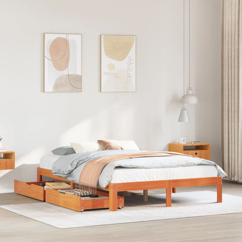 Bed Frame with Drawers Wax Brown 135x190 cm Double Solid Wood Pine