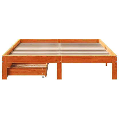 Bed Frame with Drawers without Mattress Wax Brown 140x190 cm