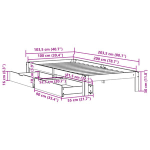 Bed Frame with Drawers without Mattress Wax Brown 100x200 cm