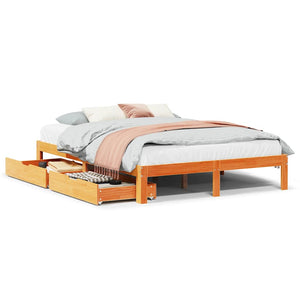 Bed Frame with Drawers without Mattress Wax Brown 140x200 cm