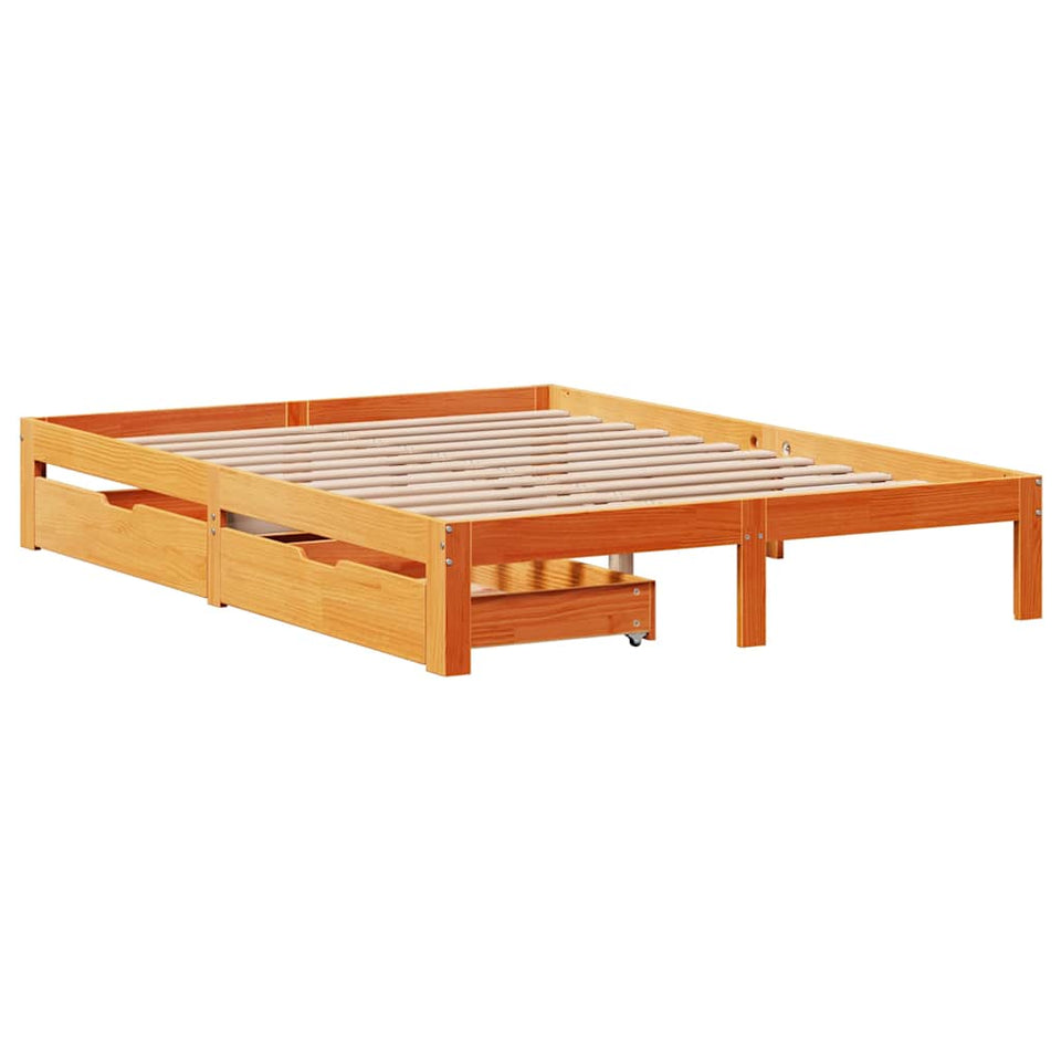 Bed Frame with Drawers without Mattress Wax Brown 140x200 cm