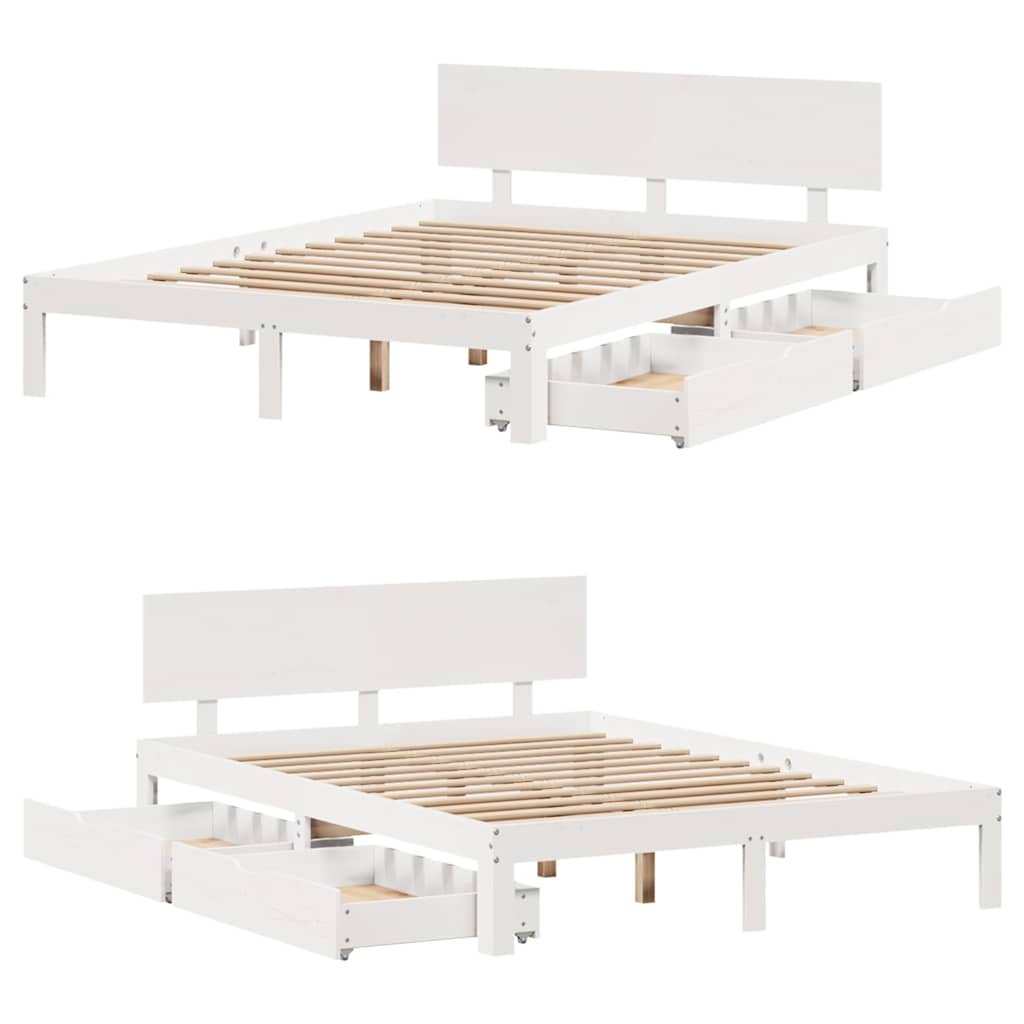Bed Frame with Drawers without Mattress White 120x190 cm Small Double