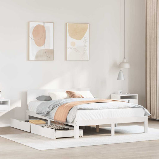 Bed Frame with Drawers without Mattress White 150x200 cm