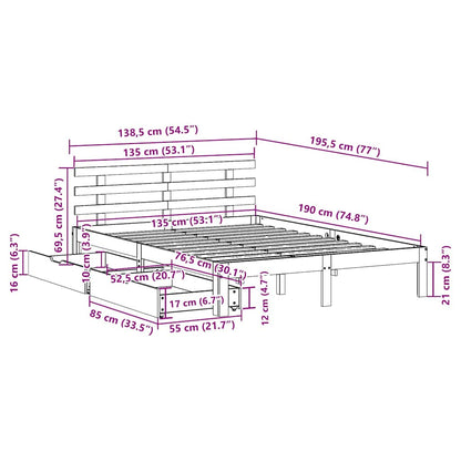 Bed Frame with Drawers without Mattress White 135x190 cm Double