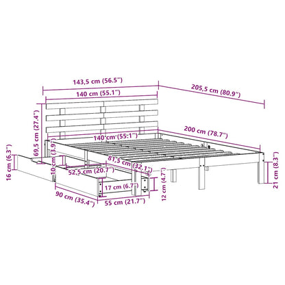 Bed Frame with Drawers without Mattress 140x200 cm