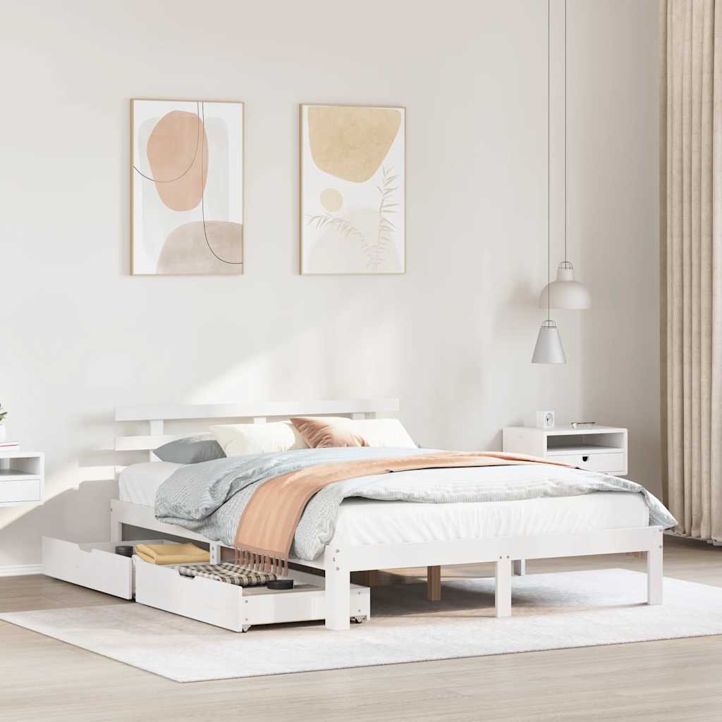 Bed Frame with Drawers without Mattress White 140x200 cm