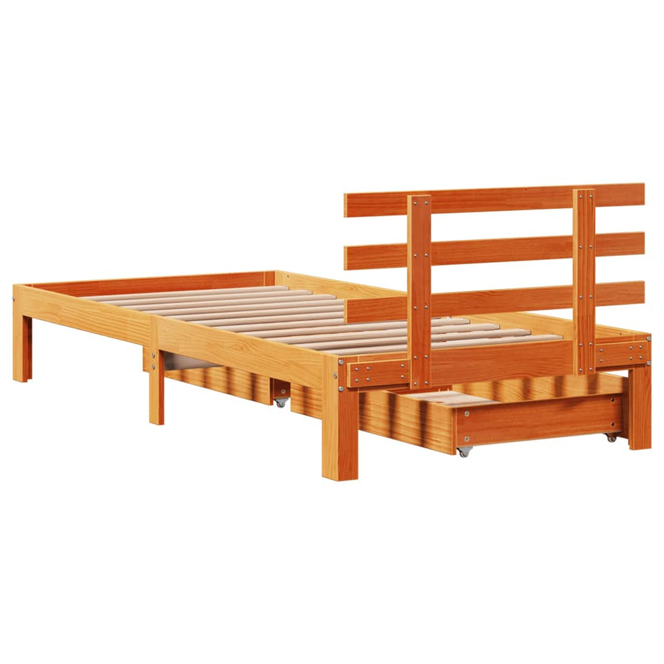 Bed Frame with Drawers without Mattress Wax Brown 75x190 cm Small Single