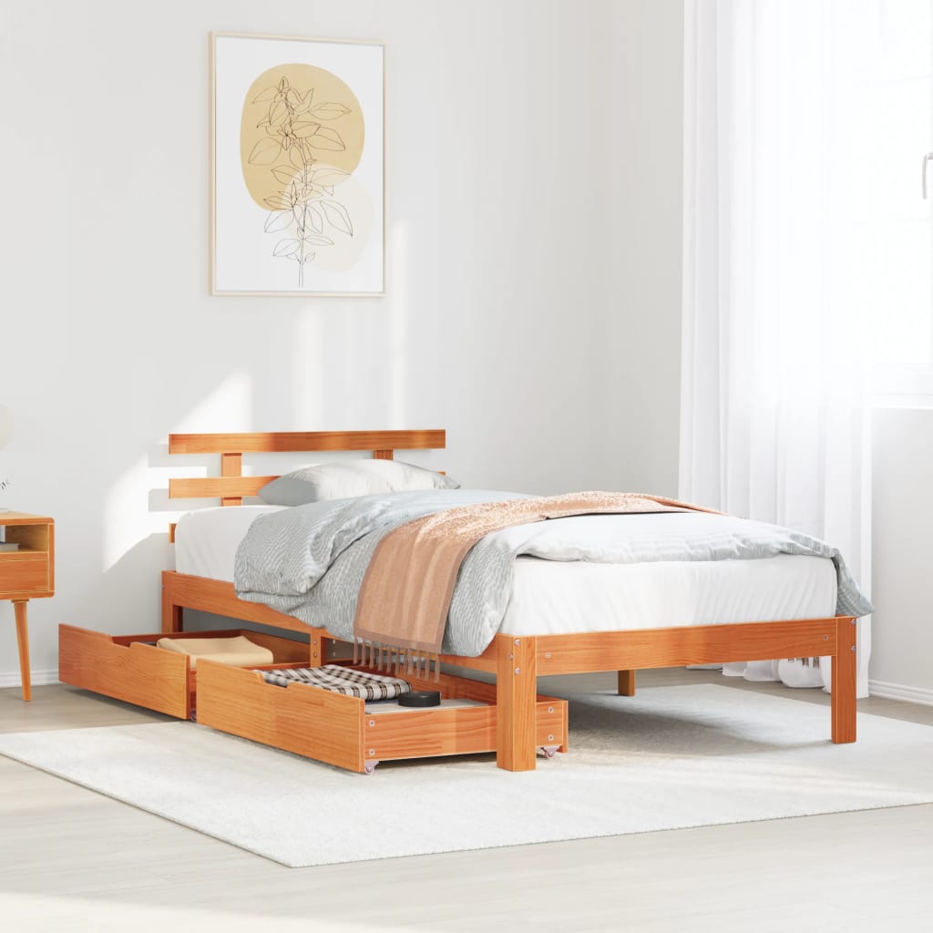 Bed Frame with Drawers without Mattress Wax Brown 75x190 cm Small Single