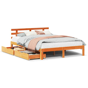 Bed Frame with Drawers without Mattress Wax Brown 140x190 cm