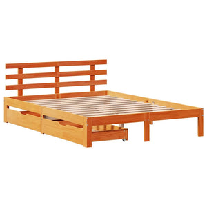 Bed Frame with Drawers without Mattress Wax Brown 140x190 cm