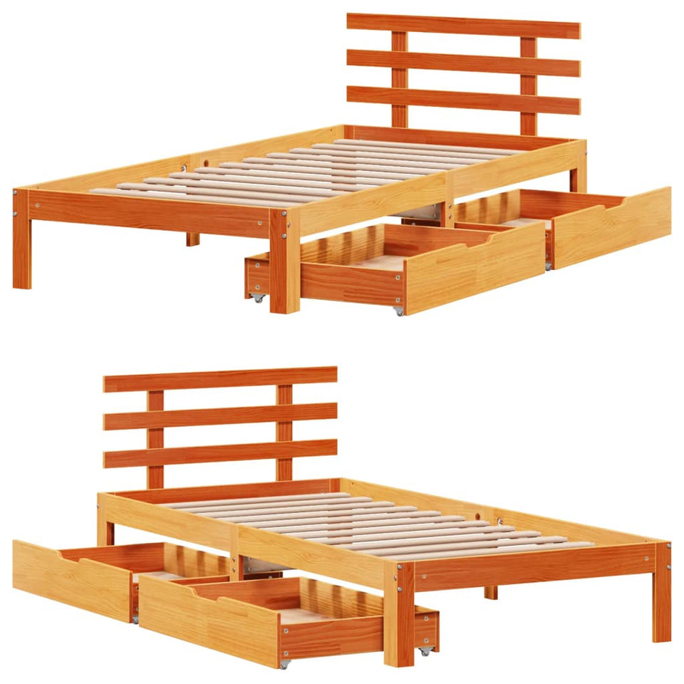 Bed Frame with Drawers without Mattress Wax Brown 90x200 cm