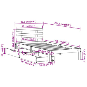 Bed Frame with Drawers without Mattress Wax Brown 90x200 cm