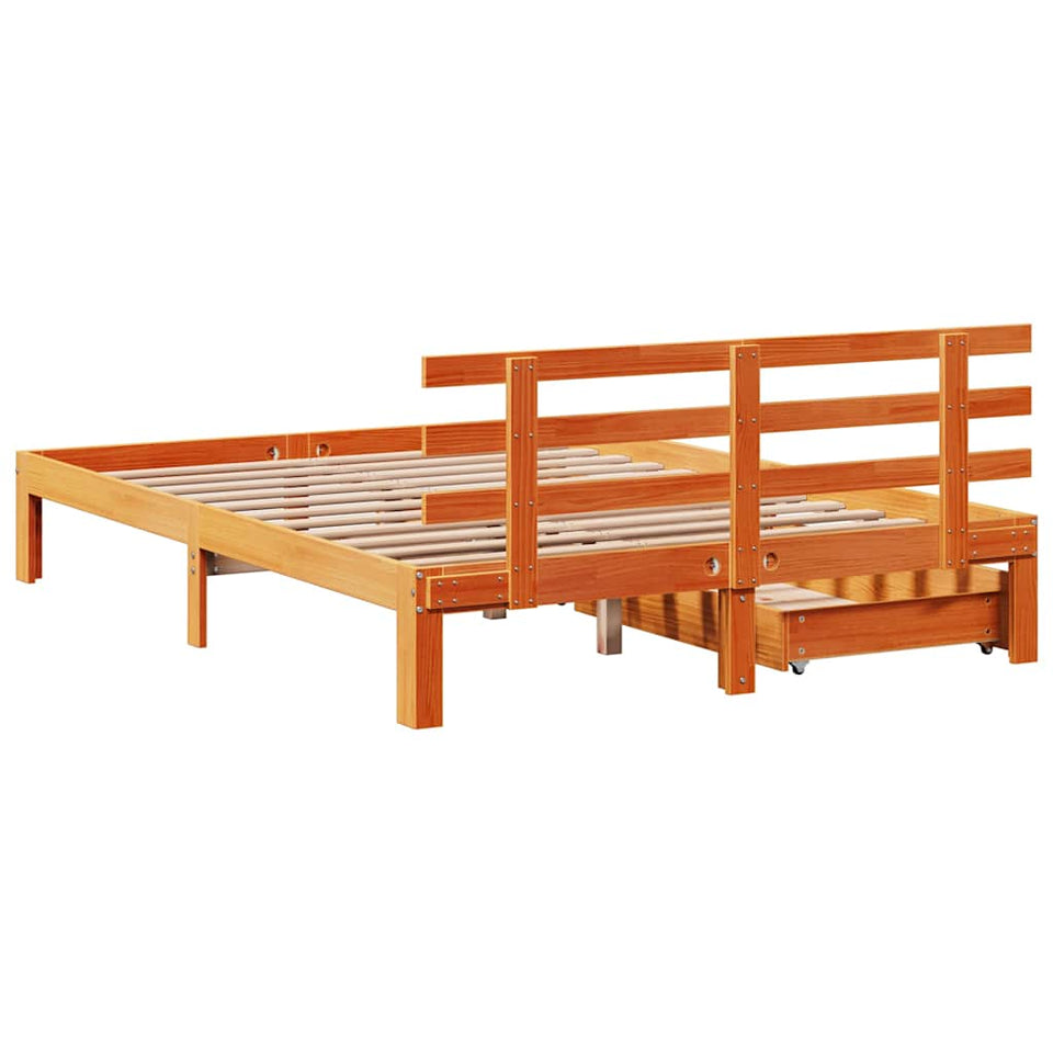 Bed Frame with Drawers without Mattress Wax Brown 120x200 cm