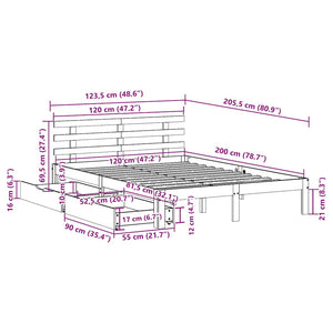 Bed Frame with Drawers without Mattress Wax Brown 120x200 cm