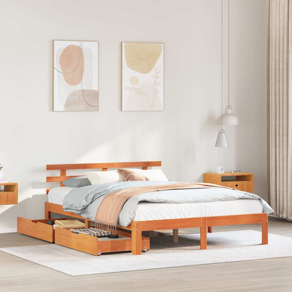 Bed Frame with Drawers without Mattress Wax Brown 150x200 cm King Size