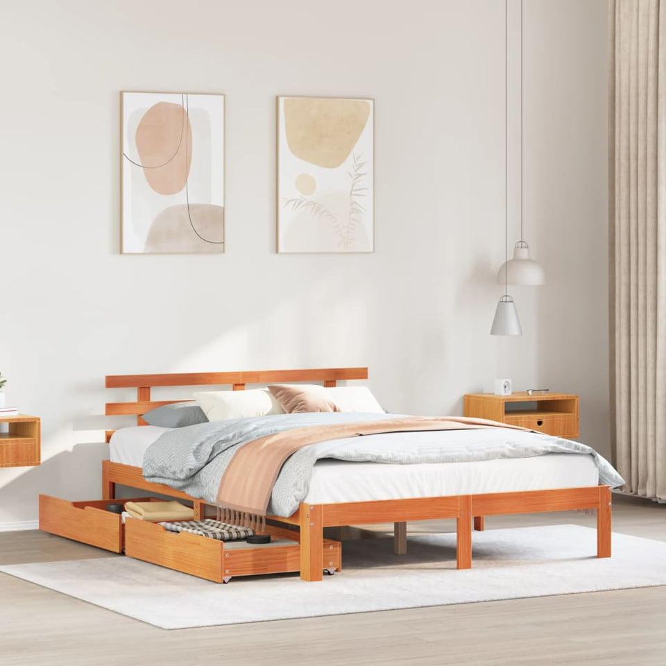 Bed Frame with Drawers without Mattress Wax Brown 160x200 cm