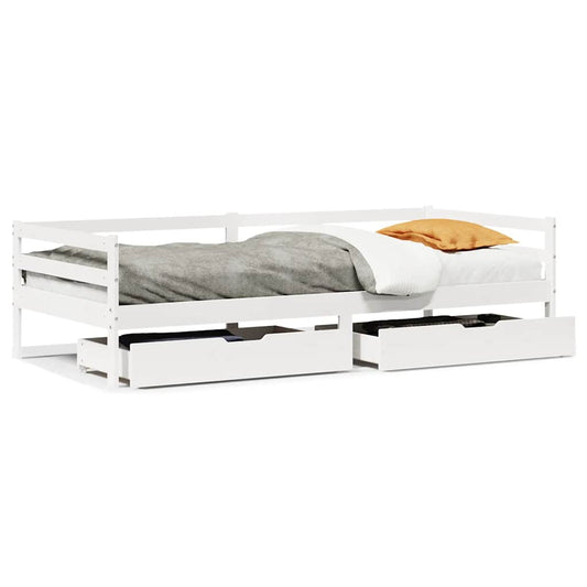 Daybed with Drawers without Mattress White 90x200 cm Solid Wood
