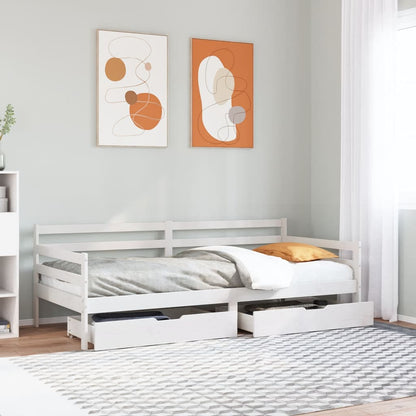 Daybed with Drawers without Mattress White 90x190 cm Single Solid Wood
