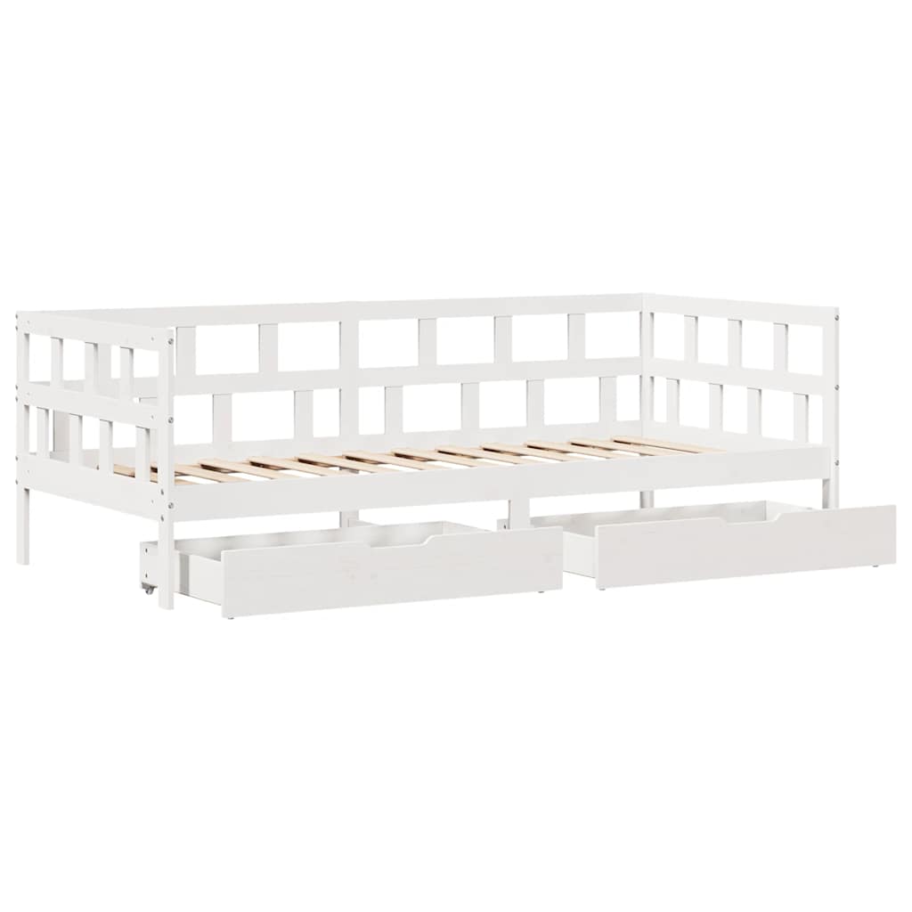 Daybed with Drawers without Mattress White 90x190 cm Single Solid Wood