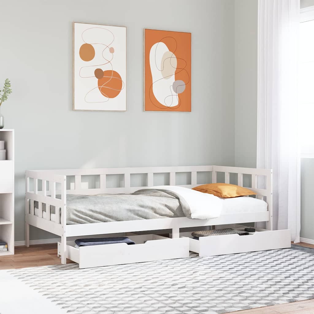 Daybed with Drawers without Mattress White 90x190 cm Single Solid Wood