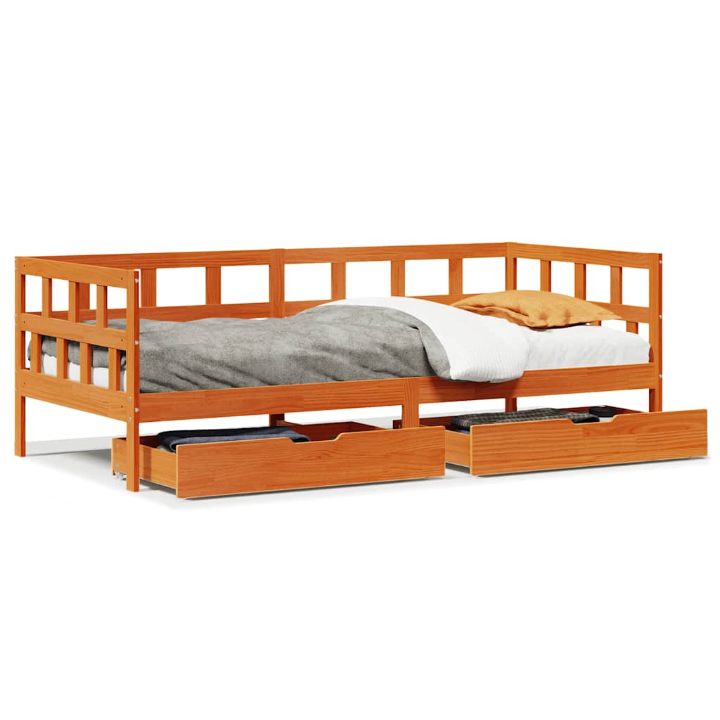 Daybed with Drawers without Mattress Wax Brown 80x200 cm Solid Wood