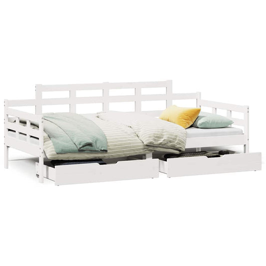 Daybed with Drawers without Mattress White 90x200 cm Solid Wood