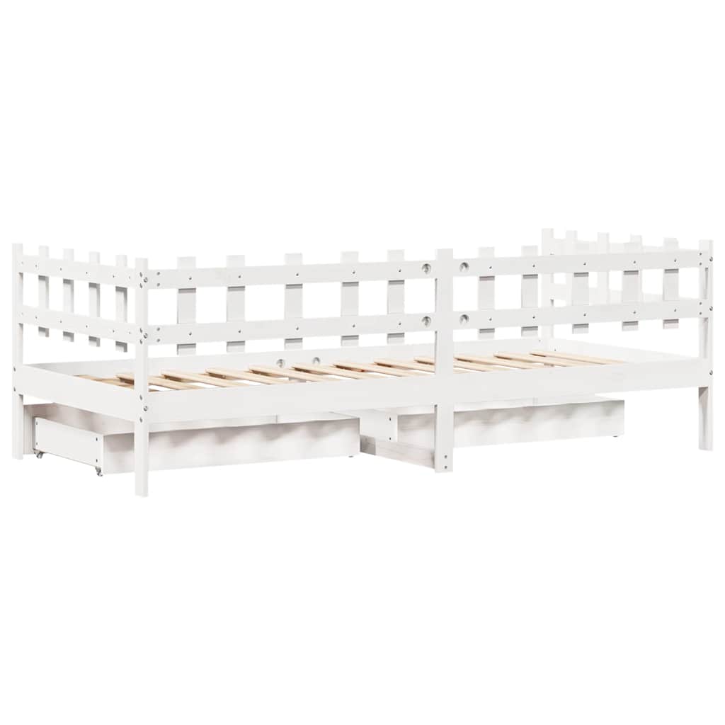 Daybed with Drawers without Mattress White 90x200 cm Solid Wood