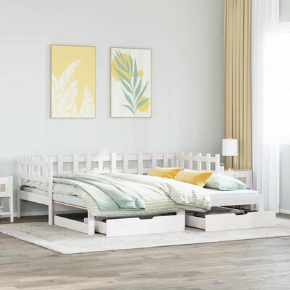 Daybed with Trundle and Drawers without Mattress White 90x190 cm Single